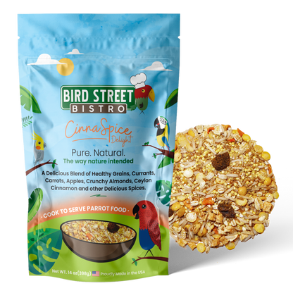 CinnaSpice parrot food nutritional chart with natural ingredients and health benefits