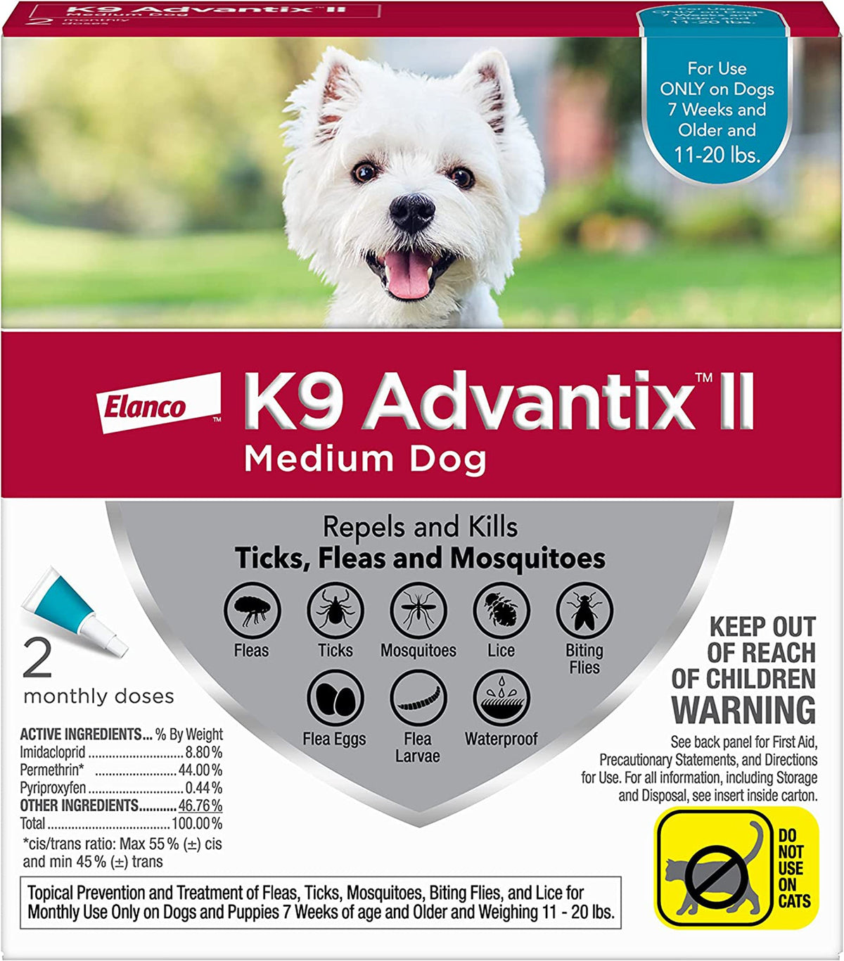 K9 Advantix II Flea, Tick & Mosquito Protection Medium Dog 11-20lbs 2pk