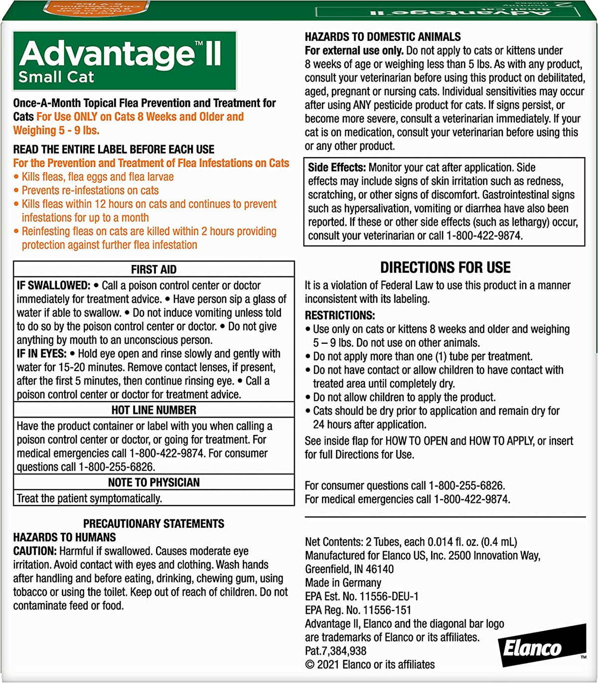 Advantage II Flea Protection Small Cat 5-9lbs 2pk
