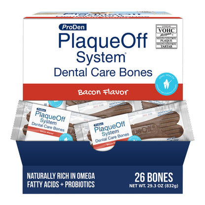 Proden Dog Plaqueoff Dental Care Bones Singles Display - Bacon - 26 Piece