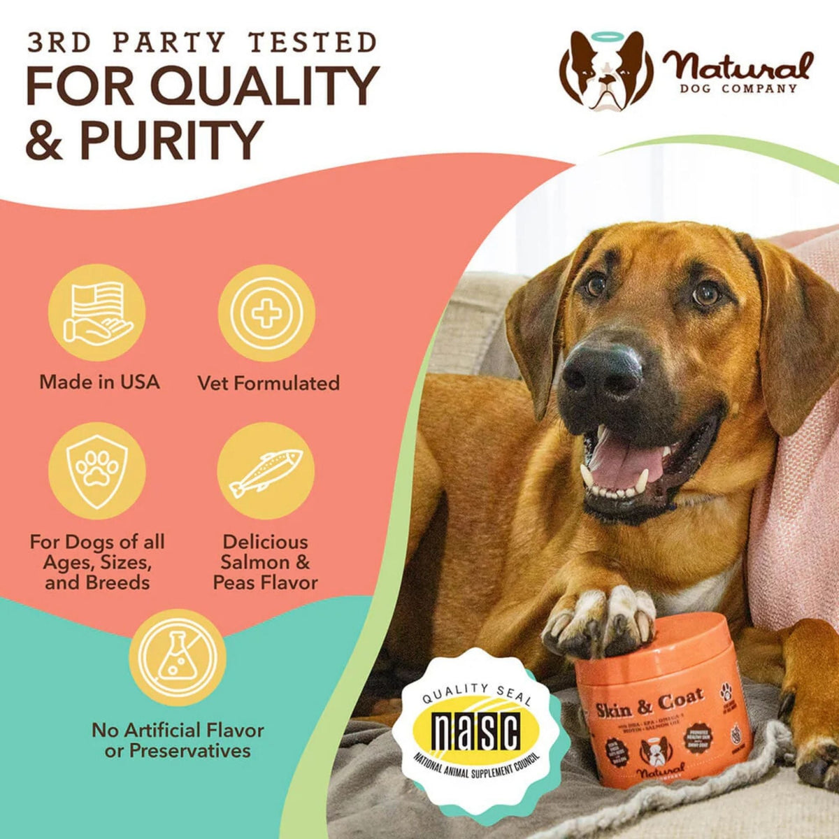 Natural Dog Company Dog Skin & Coat Supplement Chews - 90 Count