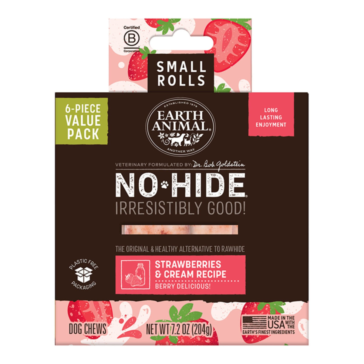 Earth Animal Dog No - Hide Original Collection Strawberries & Cream Rolls Small Value Pack - 6 Pack
