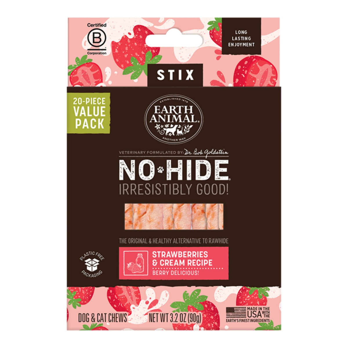 Earth Animal Dog No - Hide Original Collection Strawberries & Cream Stix Value Pack - 20 Pack