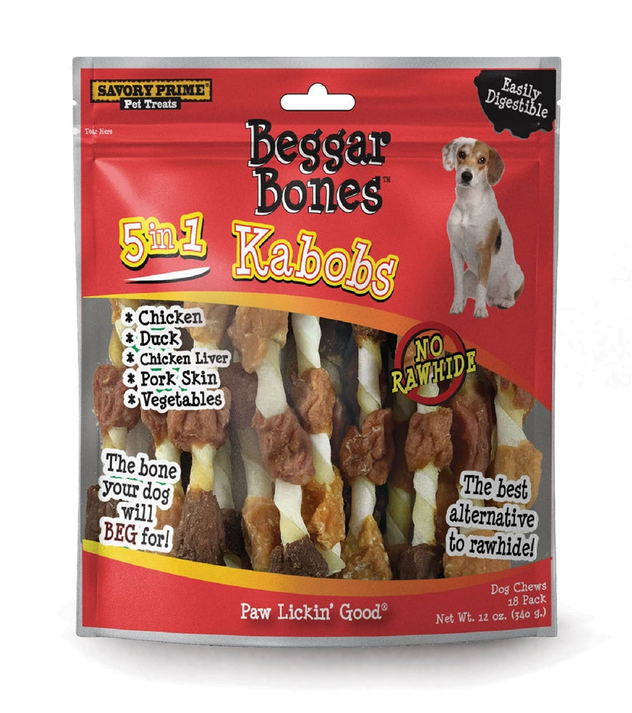 Savory Prime Beggar Bone 5 in 1 Kabobs Dog Treat 18pc