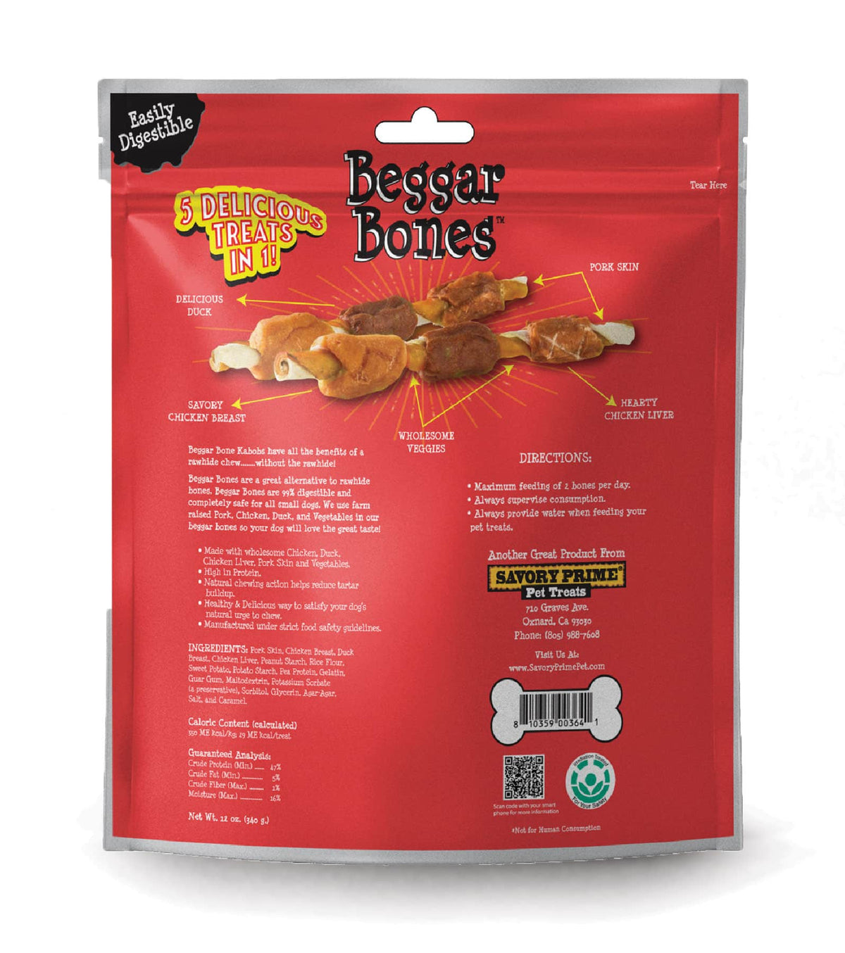 Savory Prime Beggar Bone 5 in 1 Kabobs Dog Treat 6pk