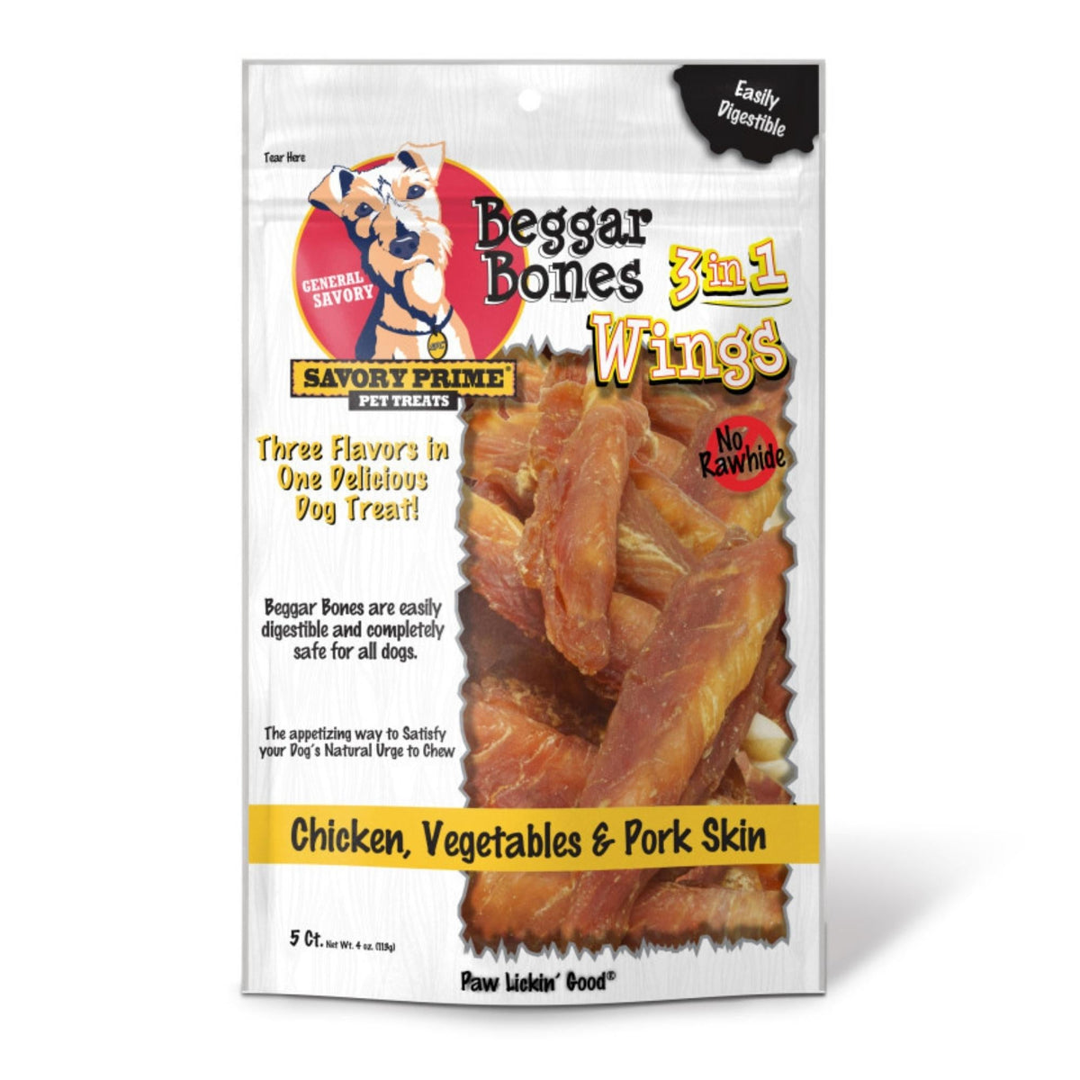 Savory Prime Beggar Bone 3in1 Wings Dog Treat Chicken, Vegetable & Pork, 1ea/5 ct Default Title