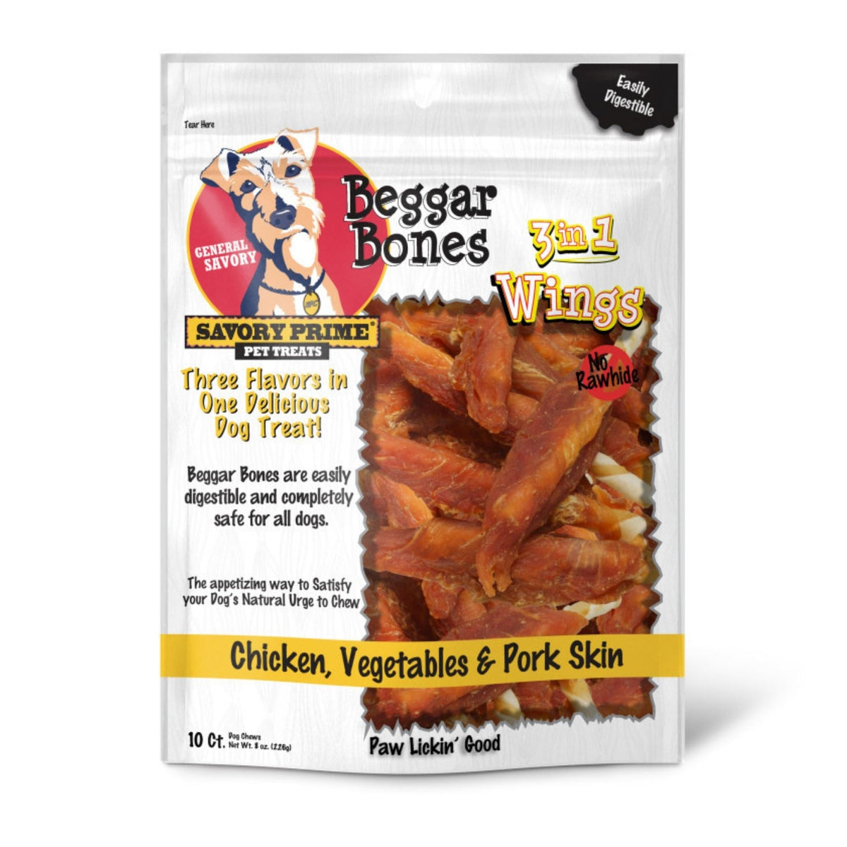 Savory Prime Beggar Bone 3in1 Wings Dog Treat Chicken, Vegetable & Pork, 1ea/10 ct Default Title