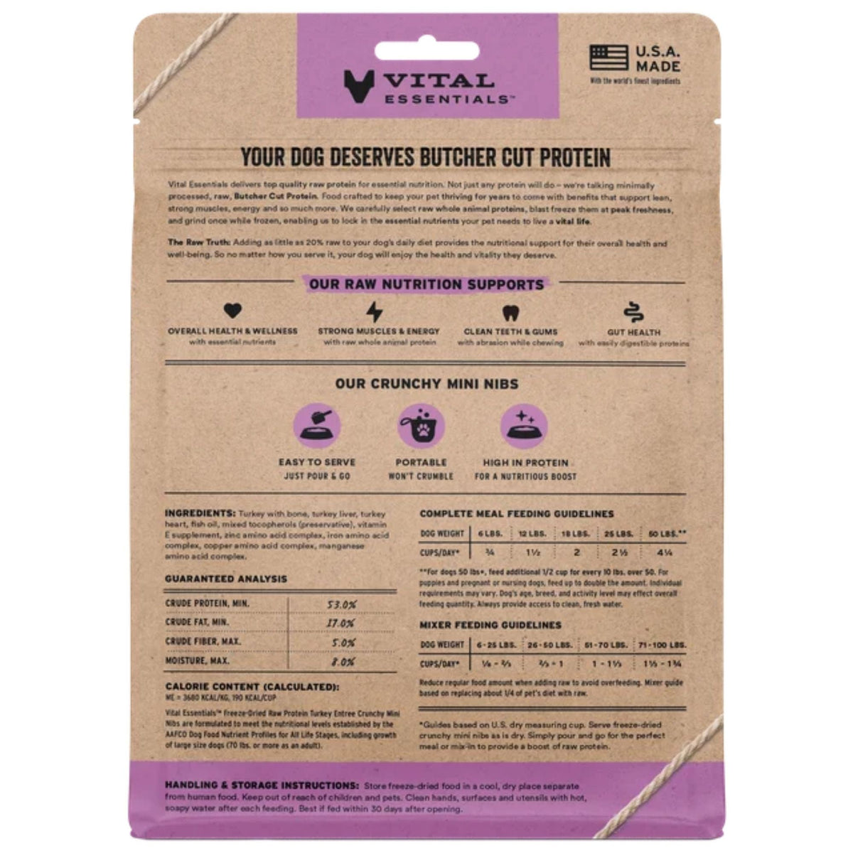 Vital Essentials Dog Freeze-Dried Raw Grain Free Turkey Entree Mini Nibs 25oz.