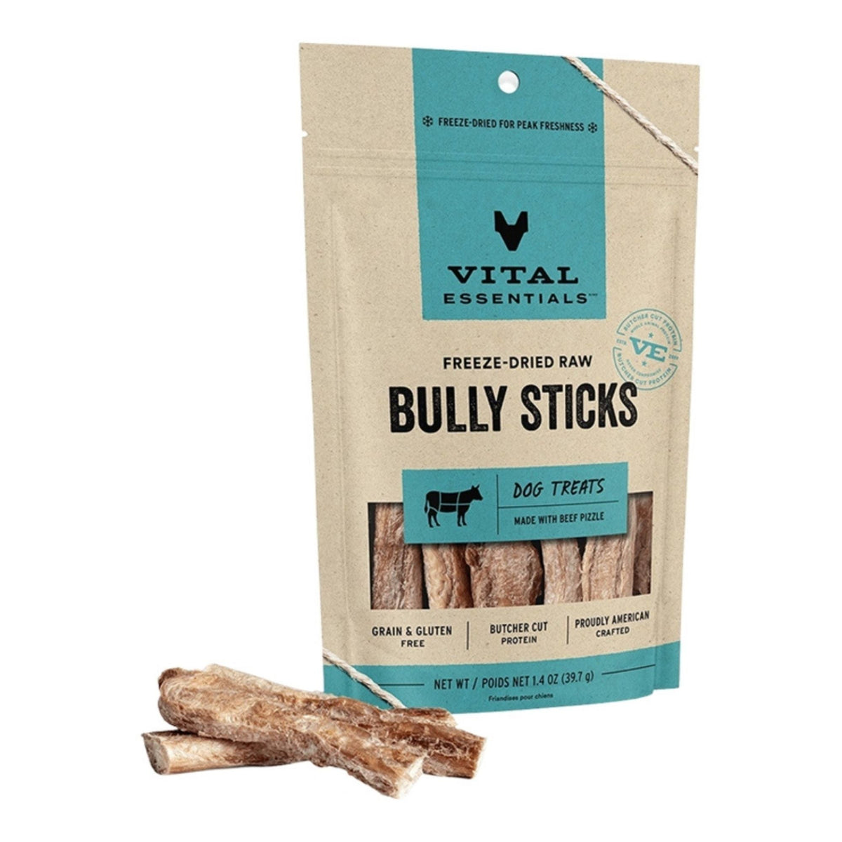 Vital Essentials Dog Freeze-Dried Grain Free Bully Sticks Treats 1.4oz.