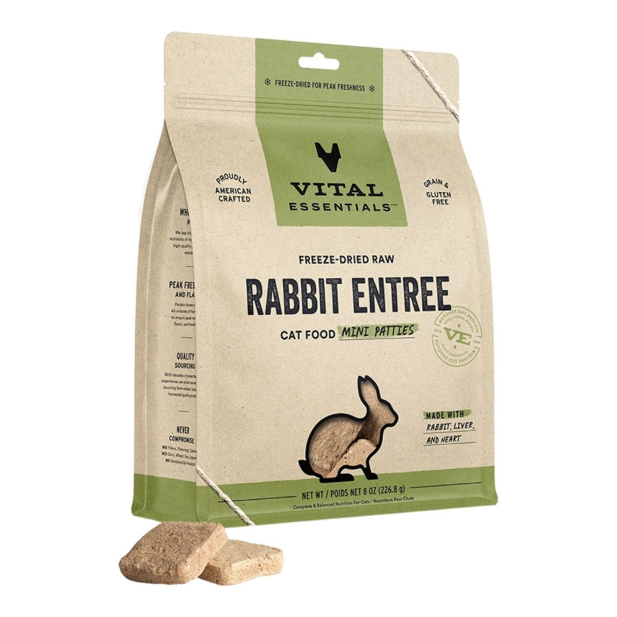 Vital Essentials Cat Freeze Dried Mini Patties Rabbit 8oz.