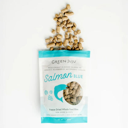 Green Juju Dog & Cat Freeze-Dried Grain Free Whole Food Bite Salmon Blue Toppers 3oz.