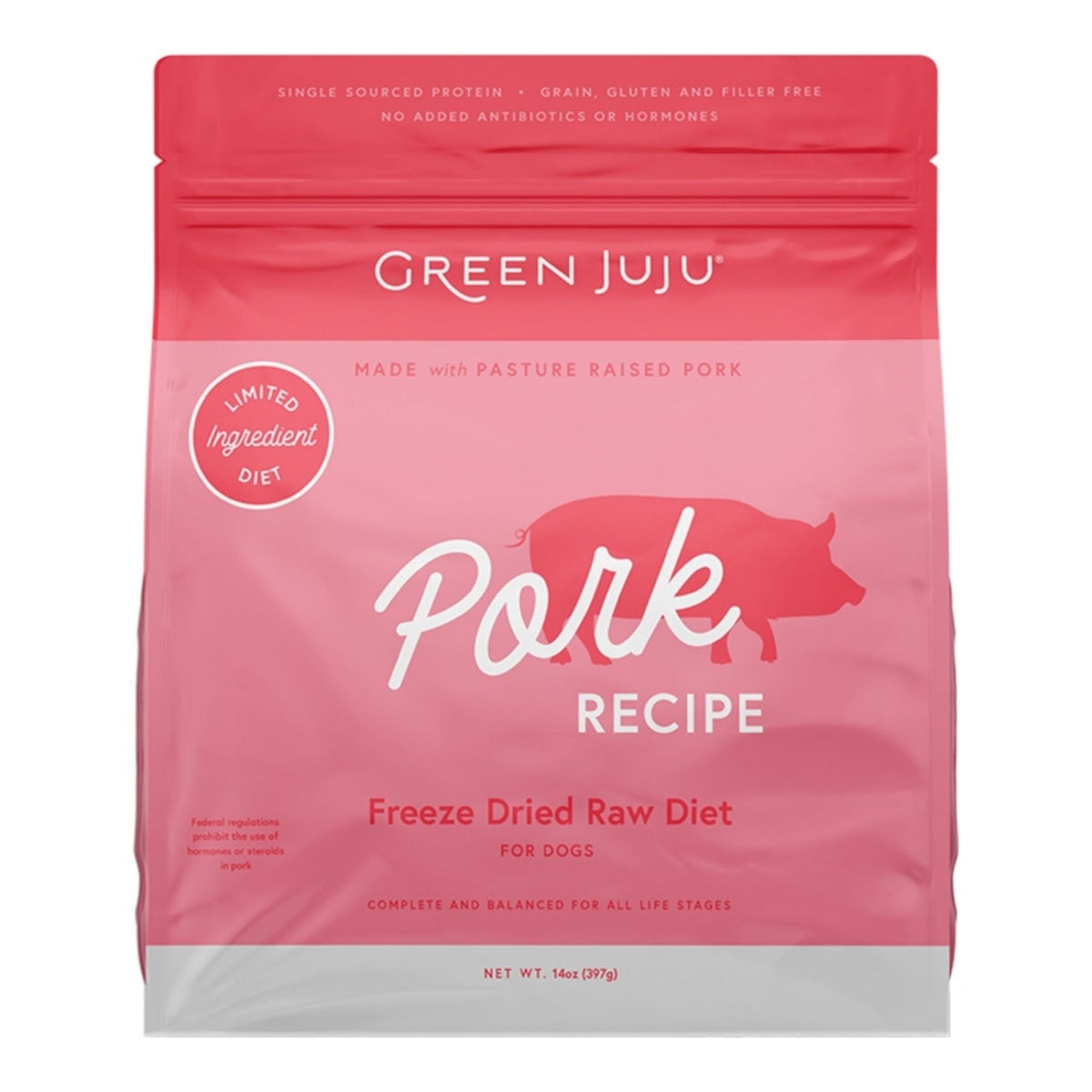 Green Juju Dog & Cat Freeze-Dried Raw Grain Free Limited Ingredient Diet Pork 14oz.