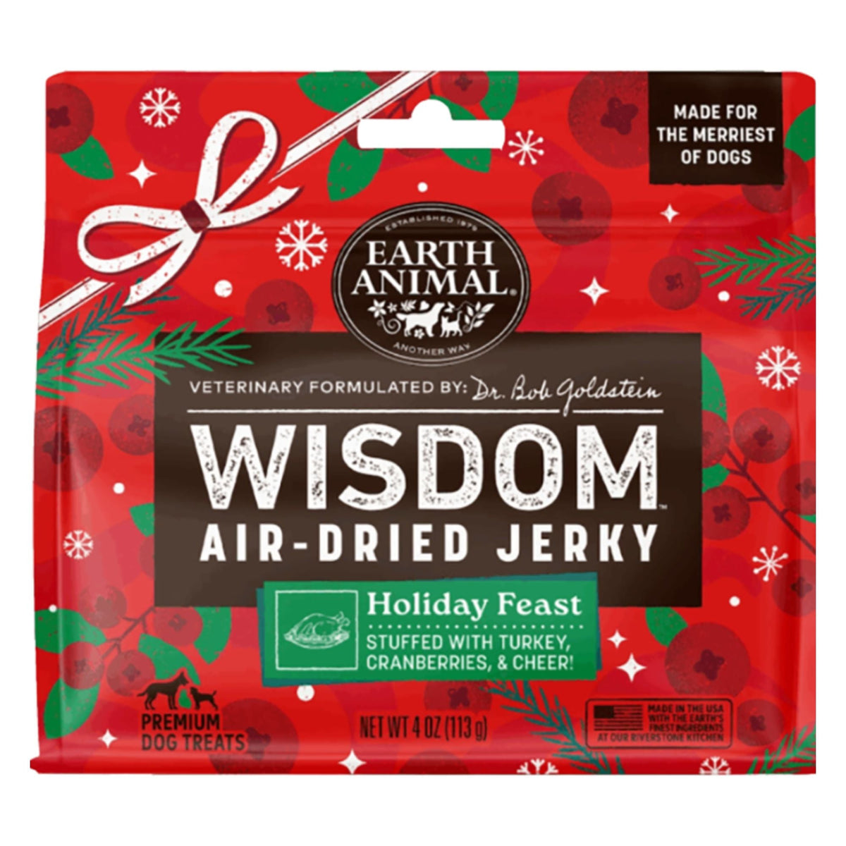 Earth Animal Dog Wisdom Air - Dried Jerky Holiday Feast Recipe 4oz.