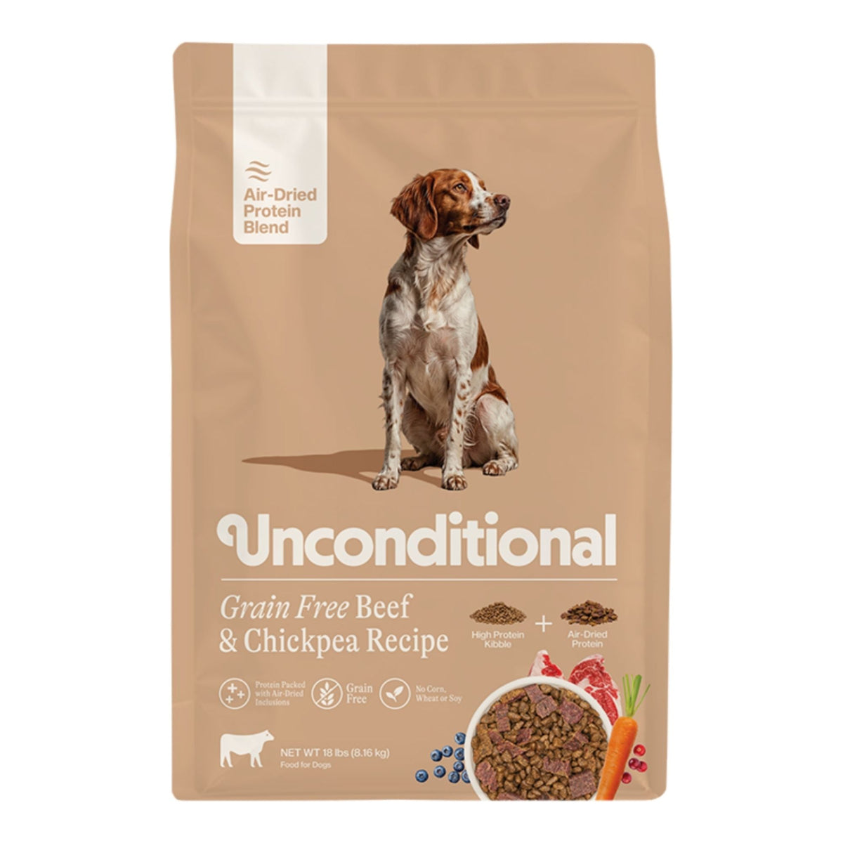 Unconditional Dog Air - Dried Grain Free Protein Blend Beef & Chickpea 18lbs.