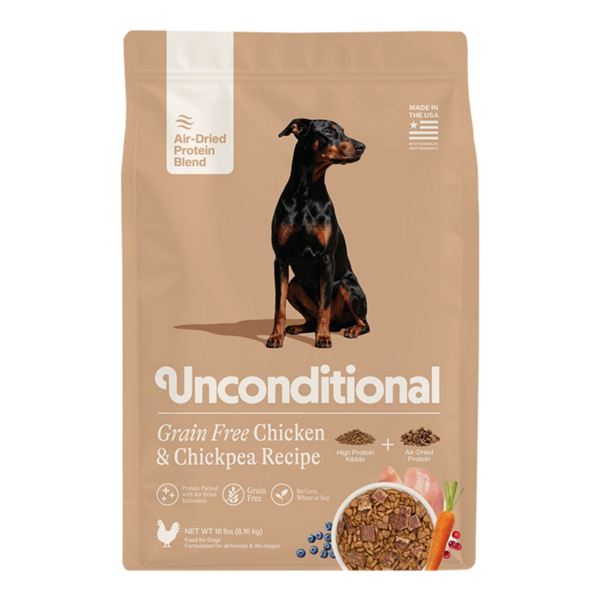 Unconditional Dog Air - Dried Grain Free Protein Blend Chicken & Chickpea 18lbs.