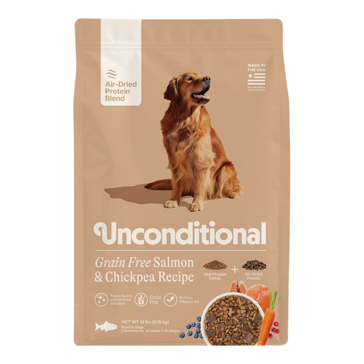 Unconditional Dog Air - Dried Grain Free Protein Blend Salmon & Chickpea 18lbs.