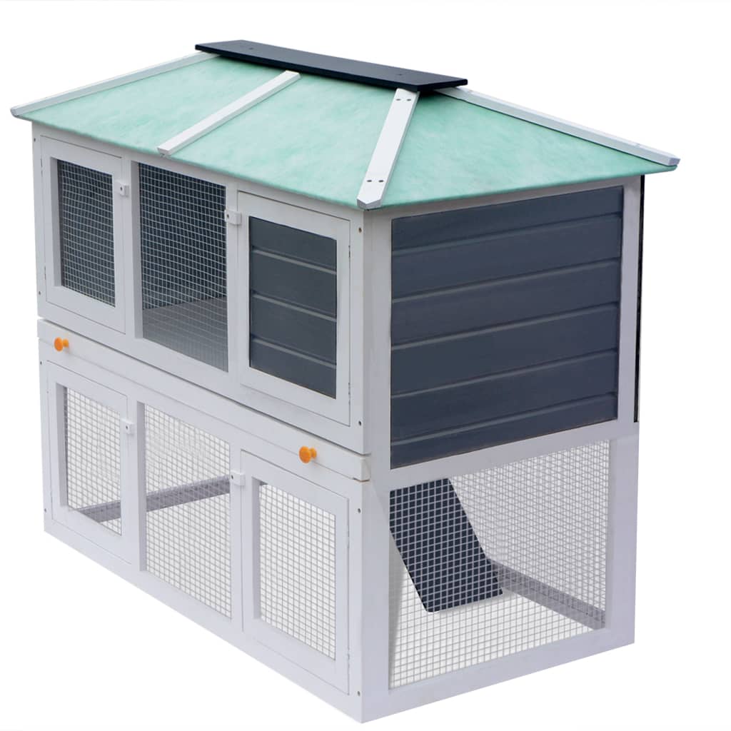 vidaXL Rabbit Hutch Bunny Cage with Pull Out Tray Rabbit Enclosure Solid Wood