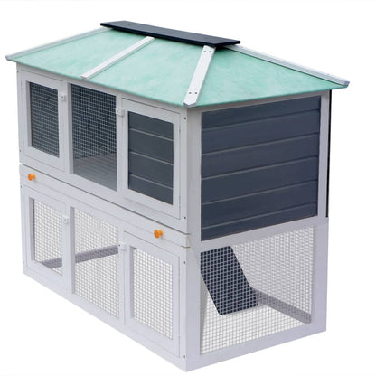 vidaXL Rabbit Hutch Bunny Cage with Pull Out Tray Rabbit Enclosure Solid Wood
