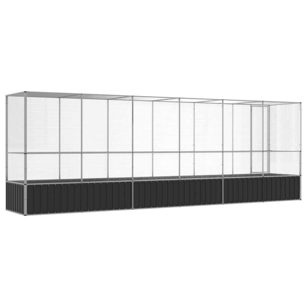 vidaXL Aviary Outdoor Bird House Parrot Cage Rabbit Duck Chicken Silver Steel