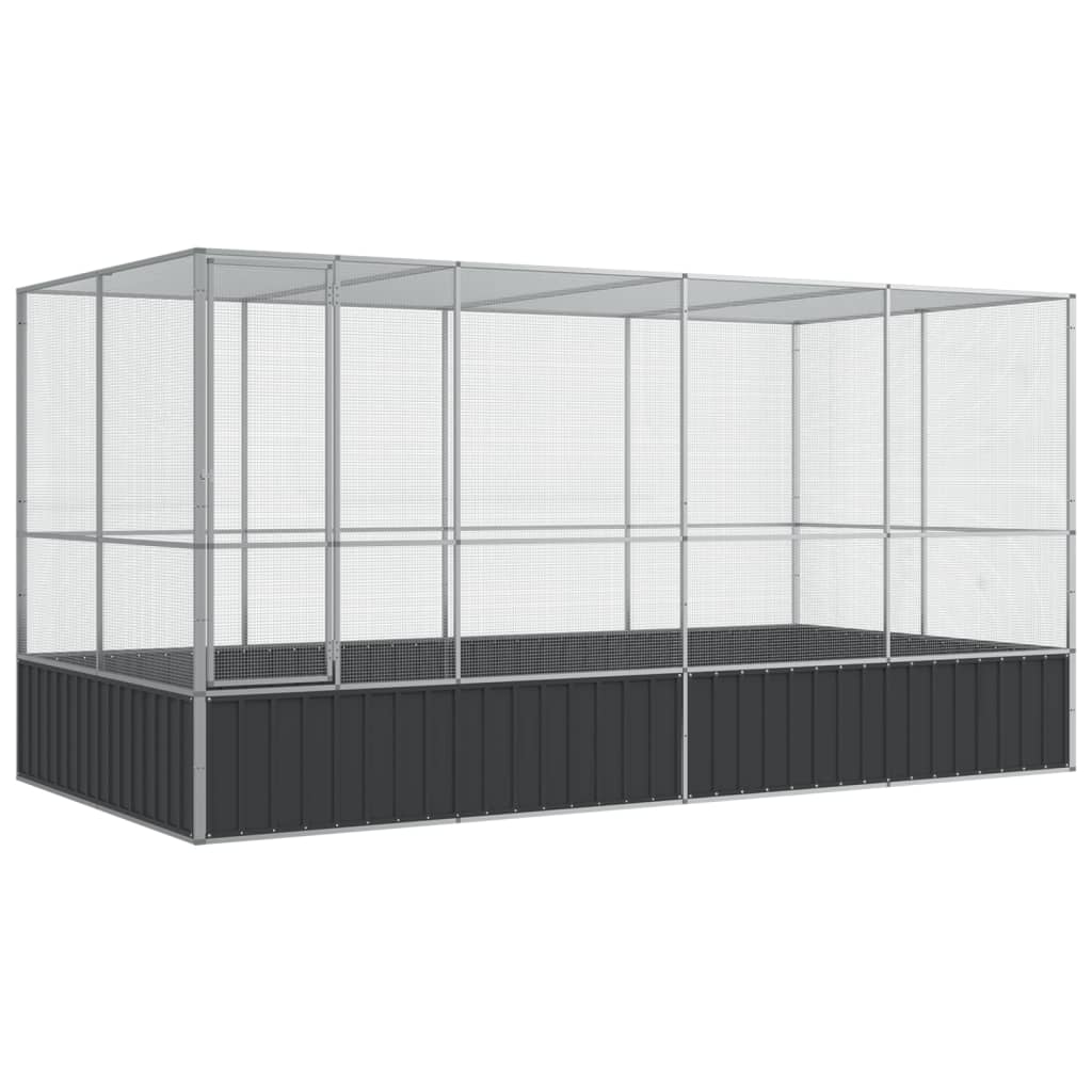 vidaXL Aviary Outdoor Bird House Parrot Cage Rabbit Duck Chicken Silver Steel