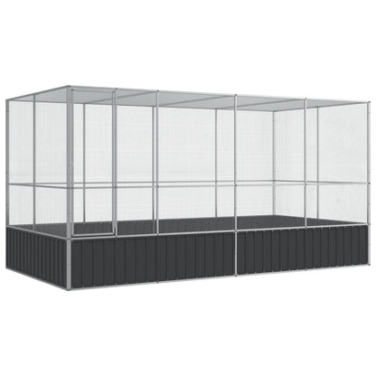 vidaXL Aviary Outdoor Bird House Parrot Cage Rabbit Duck Chicken Silver Steel