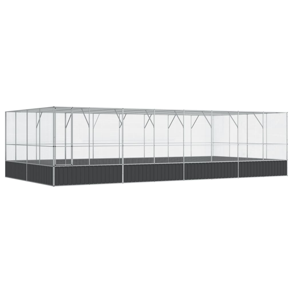 vidaXL Aviary Outdoor Bird House Parrot Cage Rabbit Duck Chicken Silver Steel