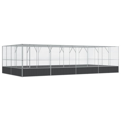 vidaXL Aviary Outdoor Bird House Parrot Cage Rabbit Duck Chicken Silver Steel