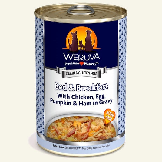 Weruva Dog Bed and Breakfast with Chicken; Egg; Pumpkin and Ham in Gravy 14oz. Case Of 12
