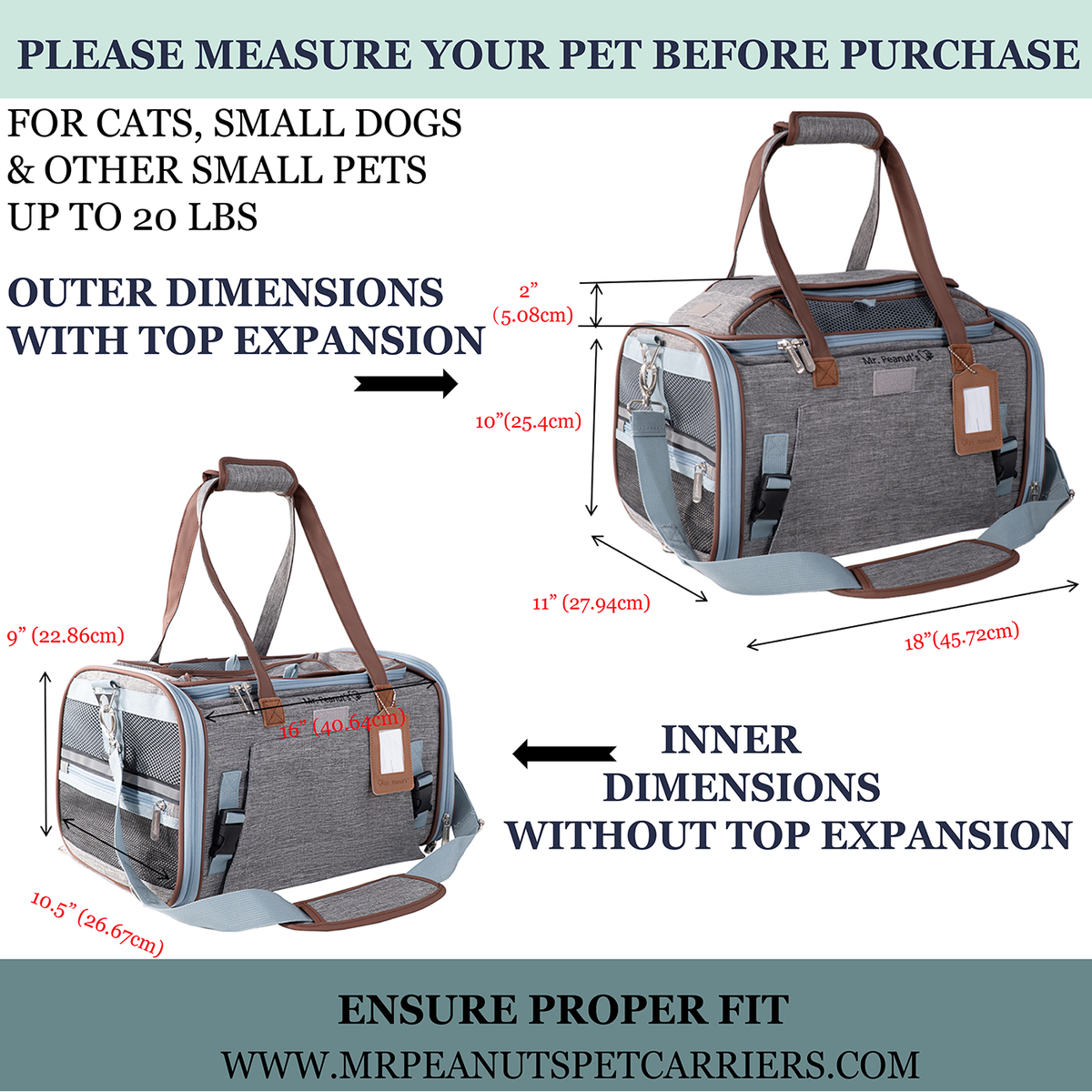 Mr. Peanut's Gold Series Standard Size Airline Compliant Expandable Pet Carrier V3.0