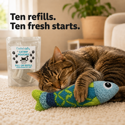 Caroline's Cats Organic Catnip Packets for Cat Toys – Refill Pouches for Flapping Bird, Flopping Fish, and More, 10 Tea Bags