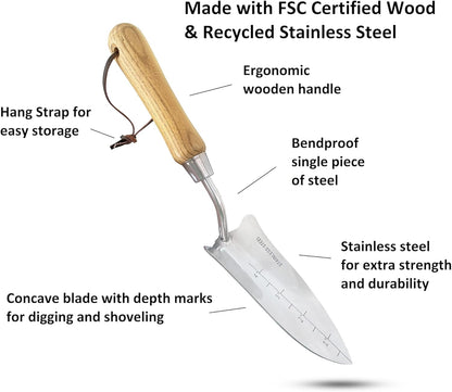 Stainless Steel Transplanter Trowel (classic wood handle)