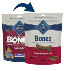 Blue Buffalo Blue Bones Crunchy Dog Biscuits Large Bones with Real Beef (16oz)