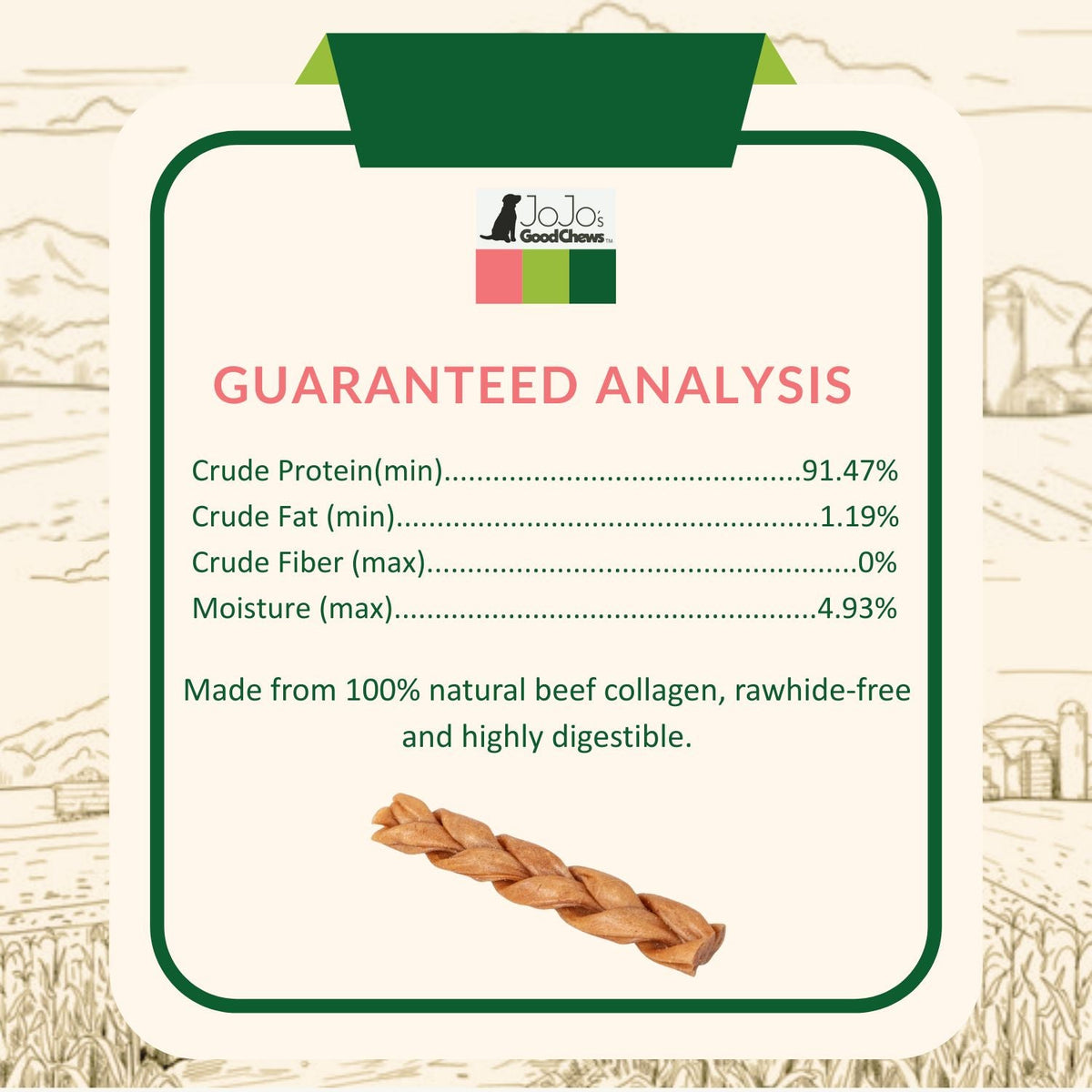 All-Natural Braided Collagen Stick Dog Treats, Supports Joint, Skin & Coat Health – 6-Inch Standard (4-Pack)