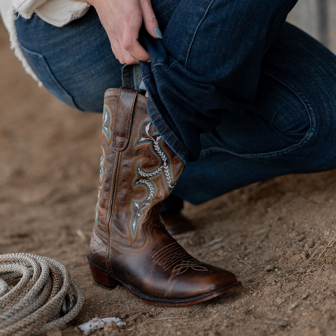 TuffRider Women Jenny Embroidered Leather Square Toe Western Boots