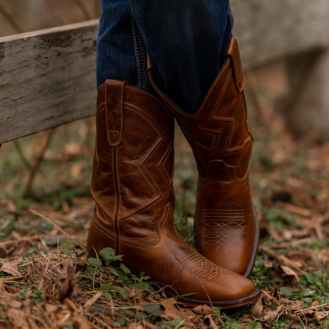 TuffRider Women Colter Embroidered Leather Square Toe Western Boots