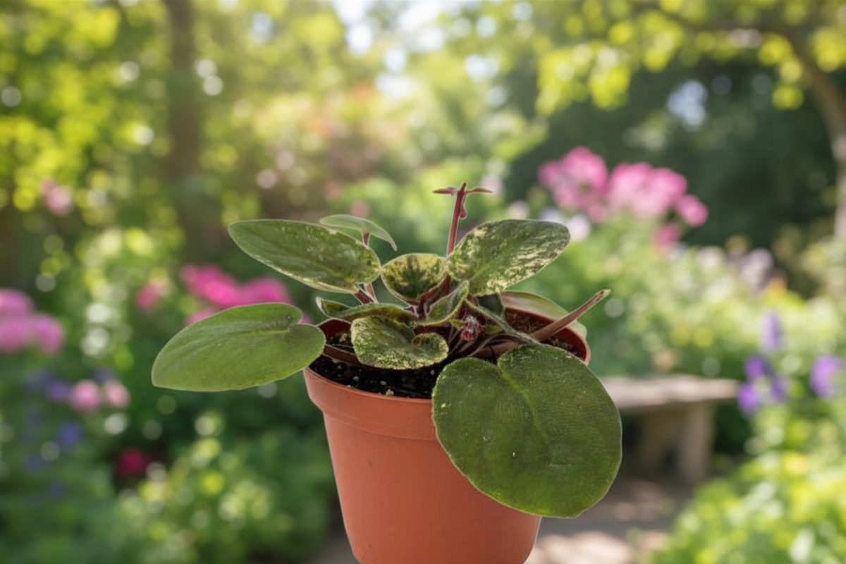 Variegated African Violet Plant | 4-Inch Pot | Flowering Houseplant with Variegated Foliage | Saintpaulia ionantha Hybrid