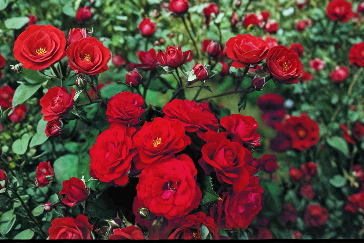 Showbiz Floribunda Rose Plant, 3 Gal, Bright Red Blooms, Live Rose Bush for Garden Landscaping, Outdoor Shrub Rose