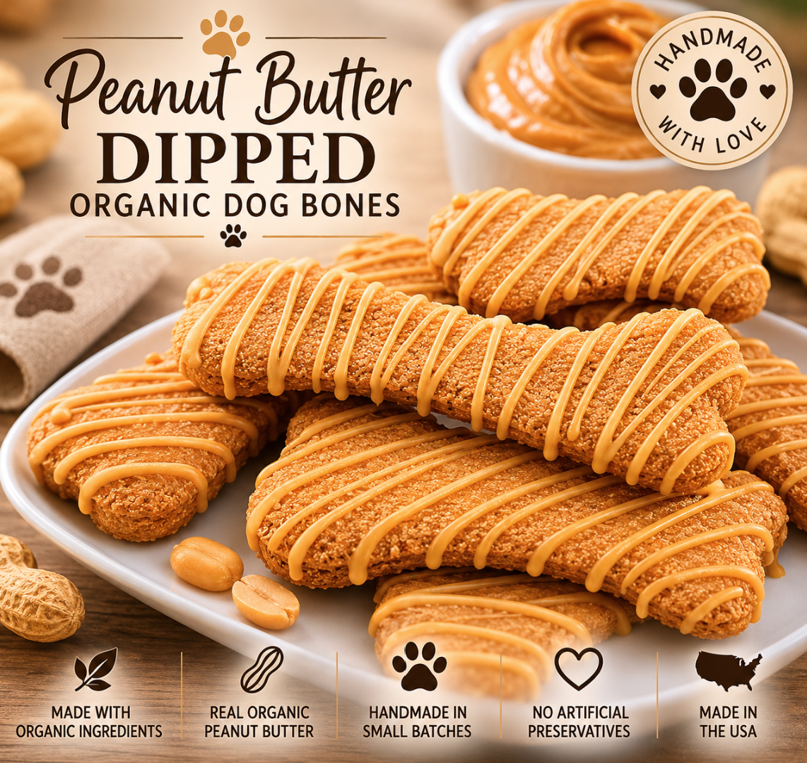 Peanut Butter Dipped Organic Dog Bones