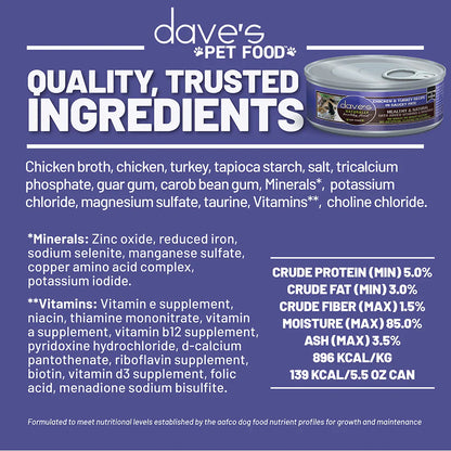 Dave's Chicken & Turkey Recipe in Saucey Paté Wet Cat Food (5.5oz)
