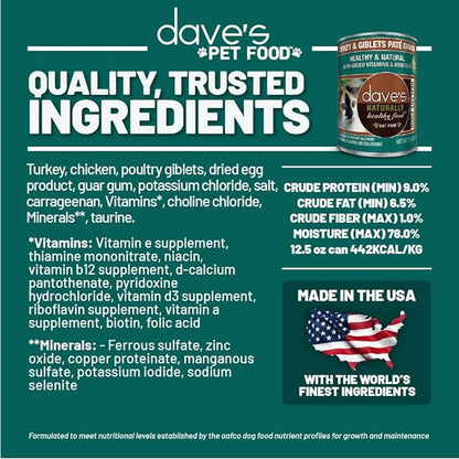 Dave's Naturally Healthy Turkey & Giblets Dinner Paté Wet Cat Food (12.5oz)