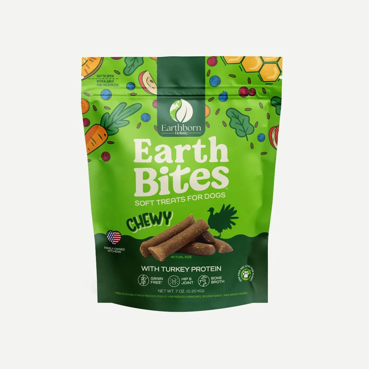 EarthBites Chewy with Turkey Protein, Grain Free Dog Treats (7oz)