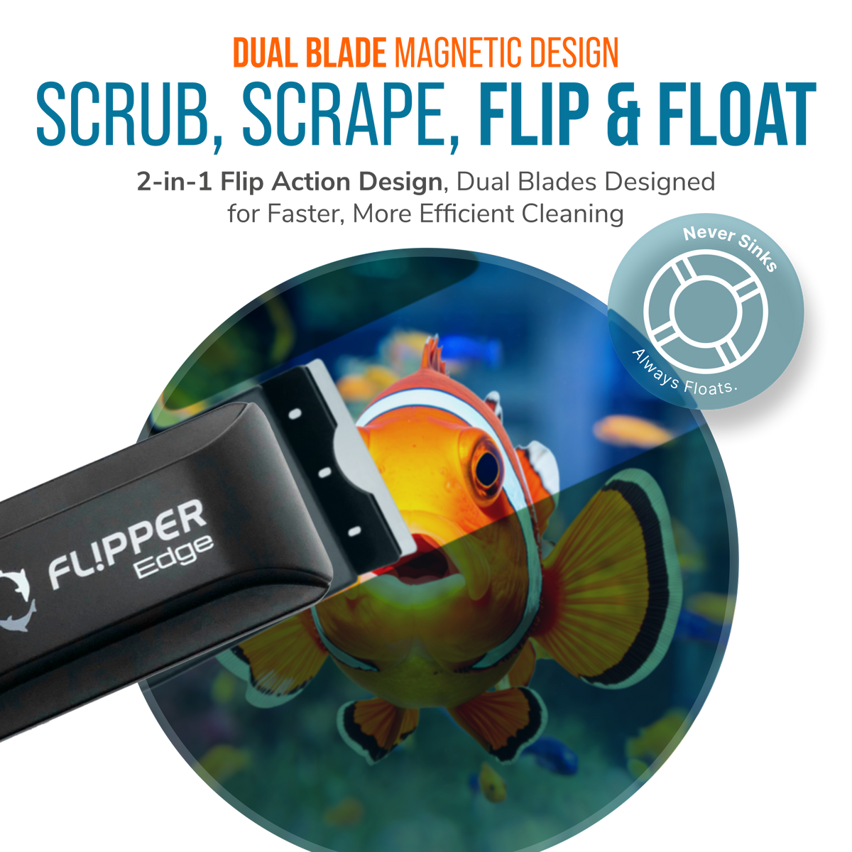 Flipper Edge 2 in 1 Floating Magnetic Aquarium Algae Cleaner (Standard)
