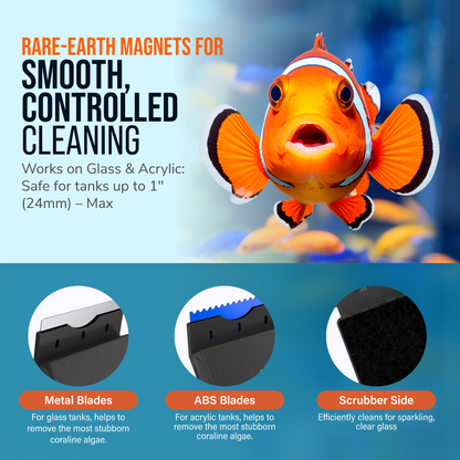 Flipper Edge Limited Edition Clownfish 2 in 1 Floating Magnetic Aquarium Algae Cleaner (MAX)