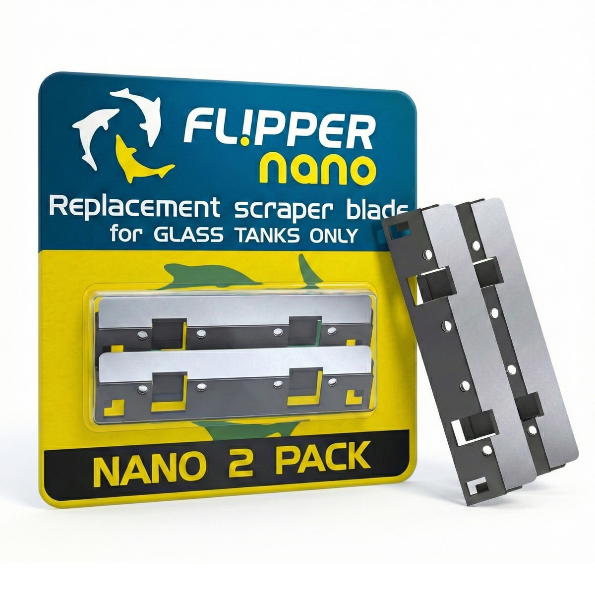 Two stainless steel replacement blades for Flipper Nano Aquarium Cleaner on glass tanks up to 6mm thick