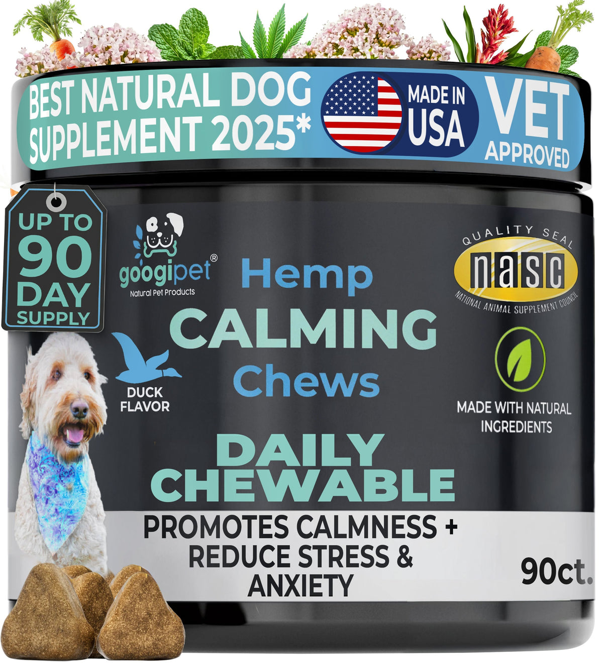 Googipet Hemp Calming Chews for Dogs with natural ingredients for anxiety relief