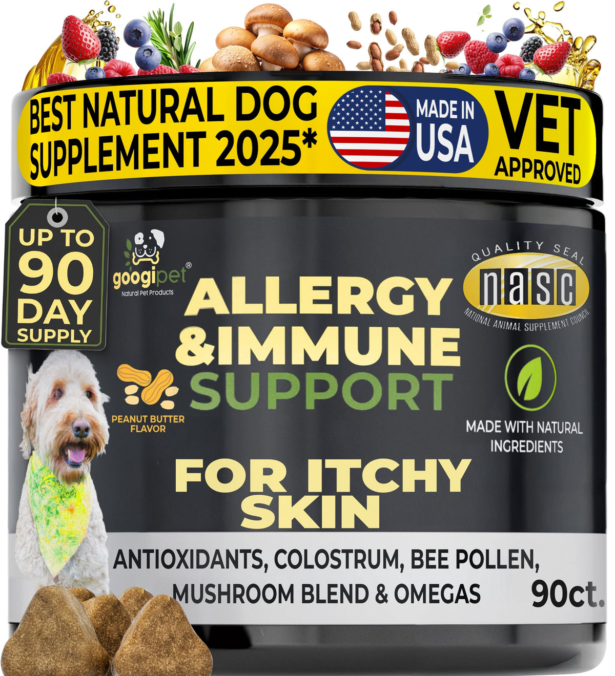 Googipet Allergy & Immune Support Chews for dogs peanut butter flavor promoting healthy skin and immune system