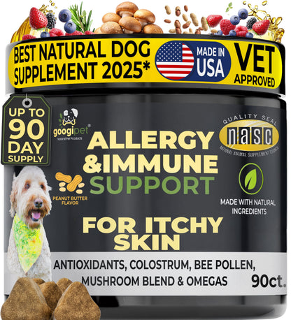 Googipet Allergy & Immune Support Chews for dogs peanut butter flavor promoting healthy skin and immune system
