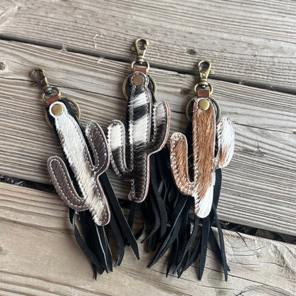 Cowhide Cactus Keychain