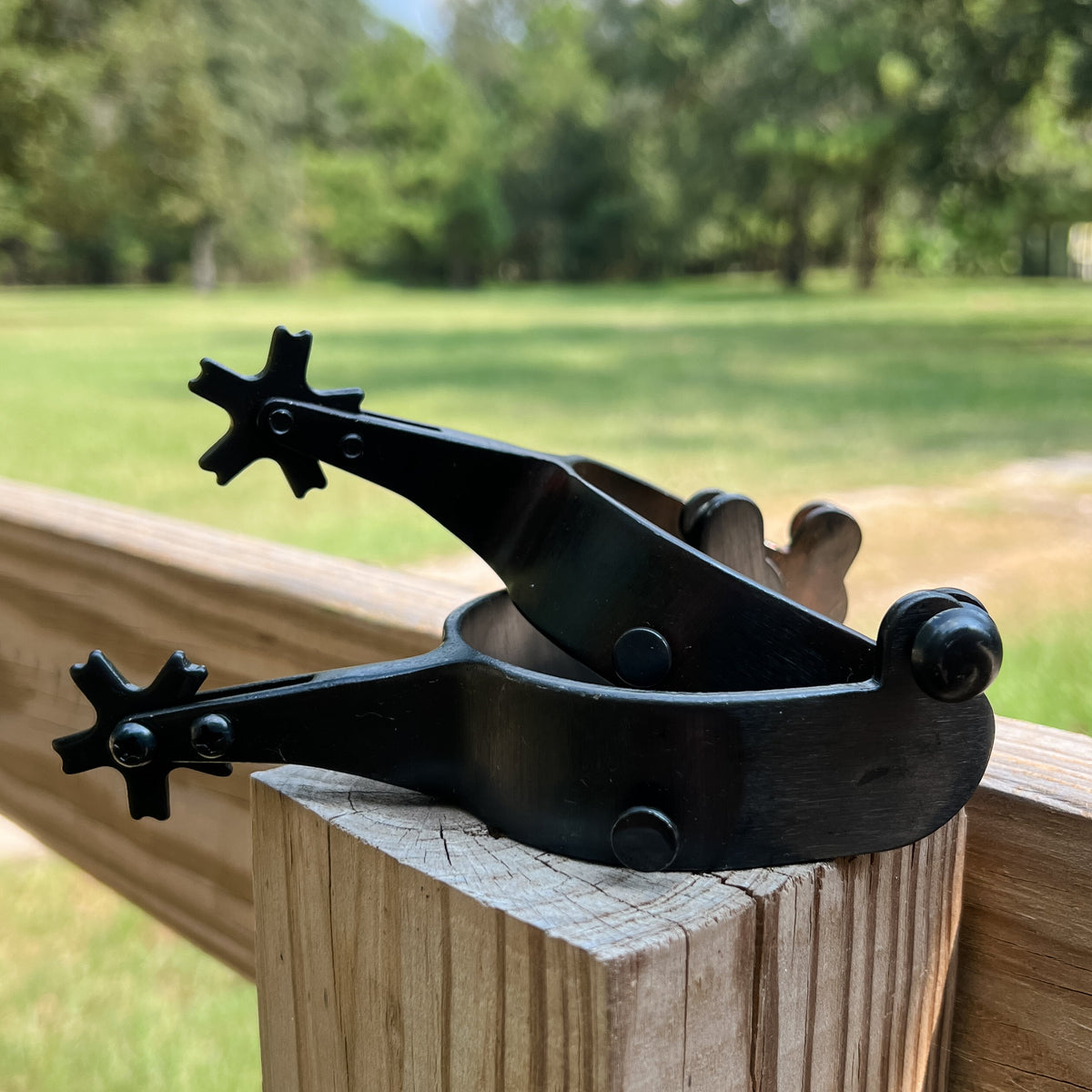 AJ Tack Men's Black Bull Riding Spurs