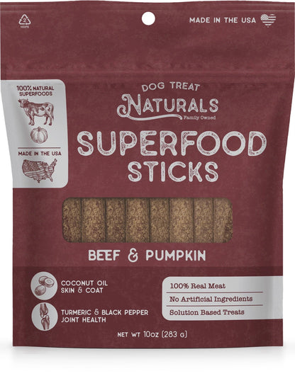 Dog Treat Naturals Superfood Sticks, Beef & Pumpkin Dog Treats (10oz)